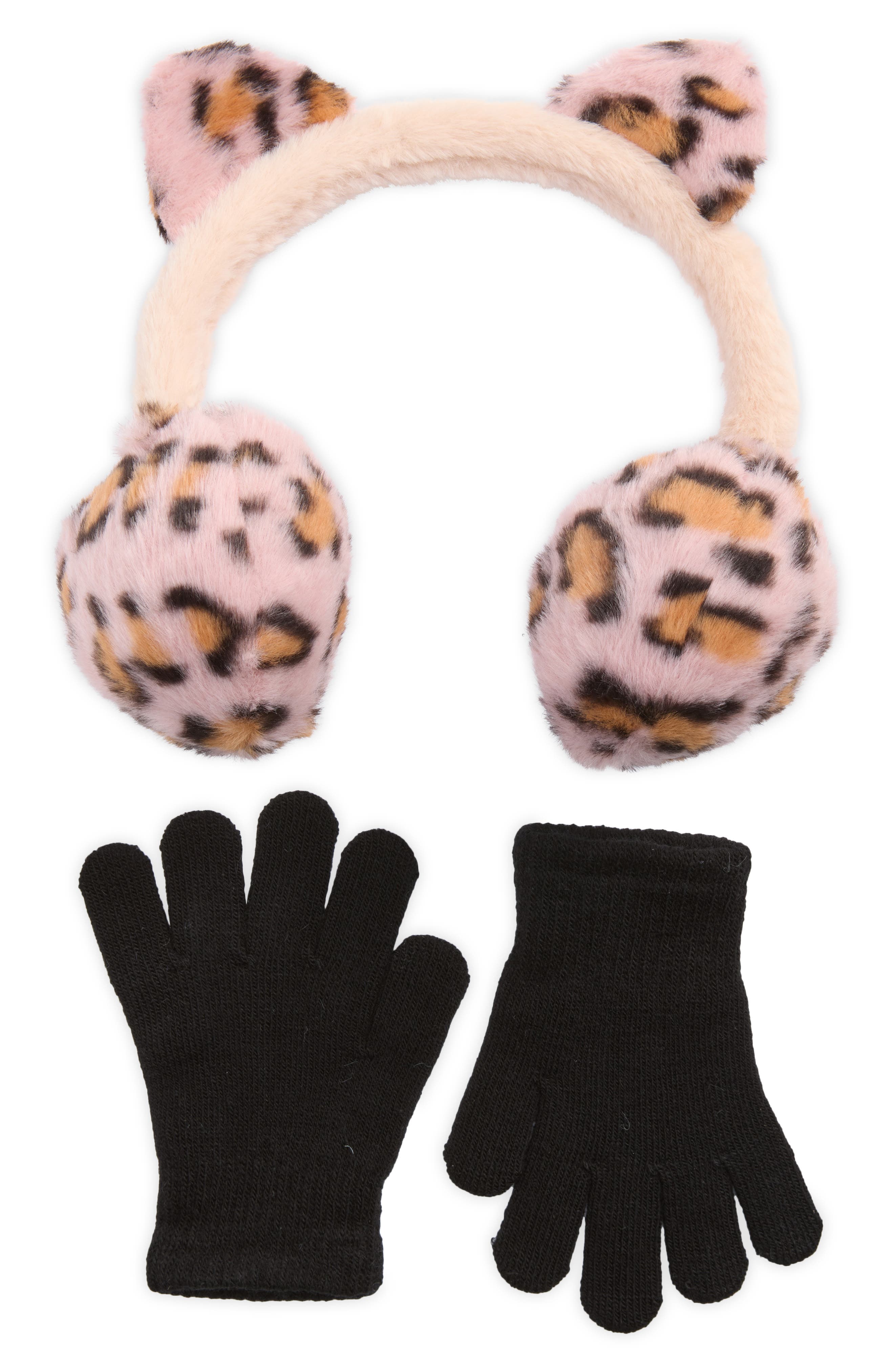 Leopard Print Faux Fur Earmuffs & Gloves Set