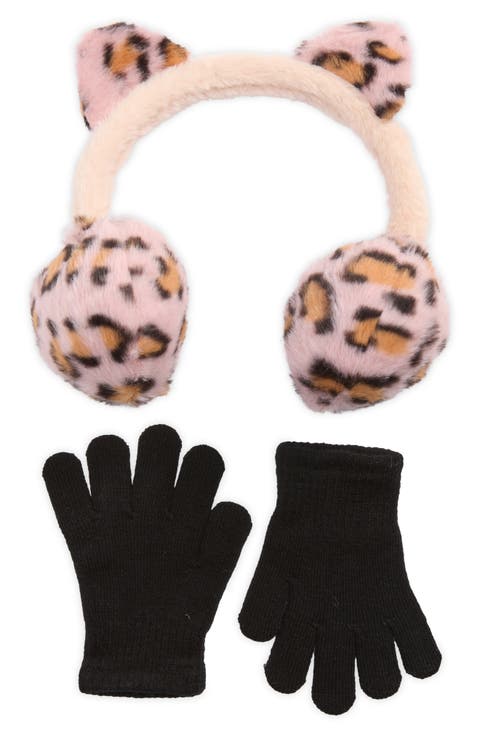 Leopard Print Faux Fur Earmuffs & Gloves Set