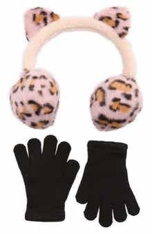 Leopard Print Faux Fur Earmuffs & Gloves Set