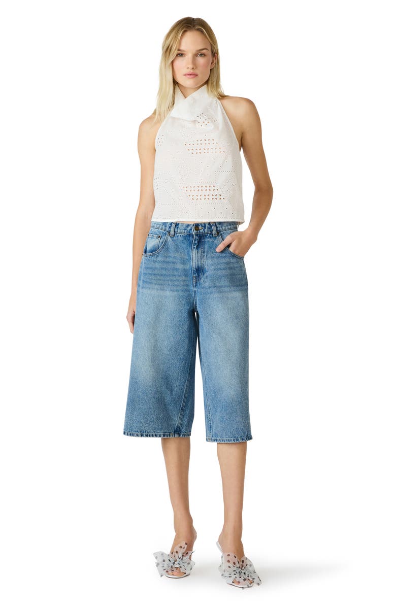 Steve Madden Lou Eyelet Embroidered Halter Top, Alternate, color, Birch White