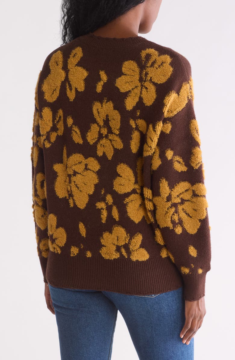 Blu Pepper Floral Distressed Terry Sweater, Alternate, color, Brown