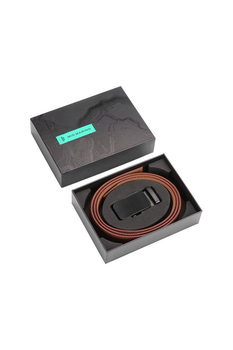 Classic Adjustable Ratchet Leather Dress Belt, Alternate, color, Burnt Umber/Diagonal Stripe