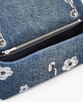 The Dual Chain Sequin Daisy Denim Wallet on a Chain