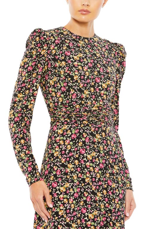 Mac Duggal Floral Gown In Black Multi