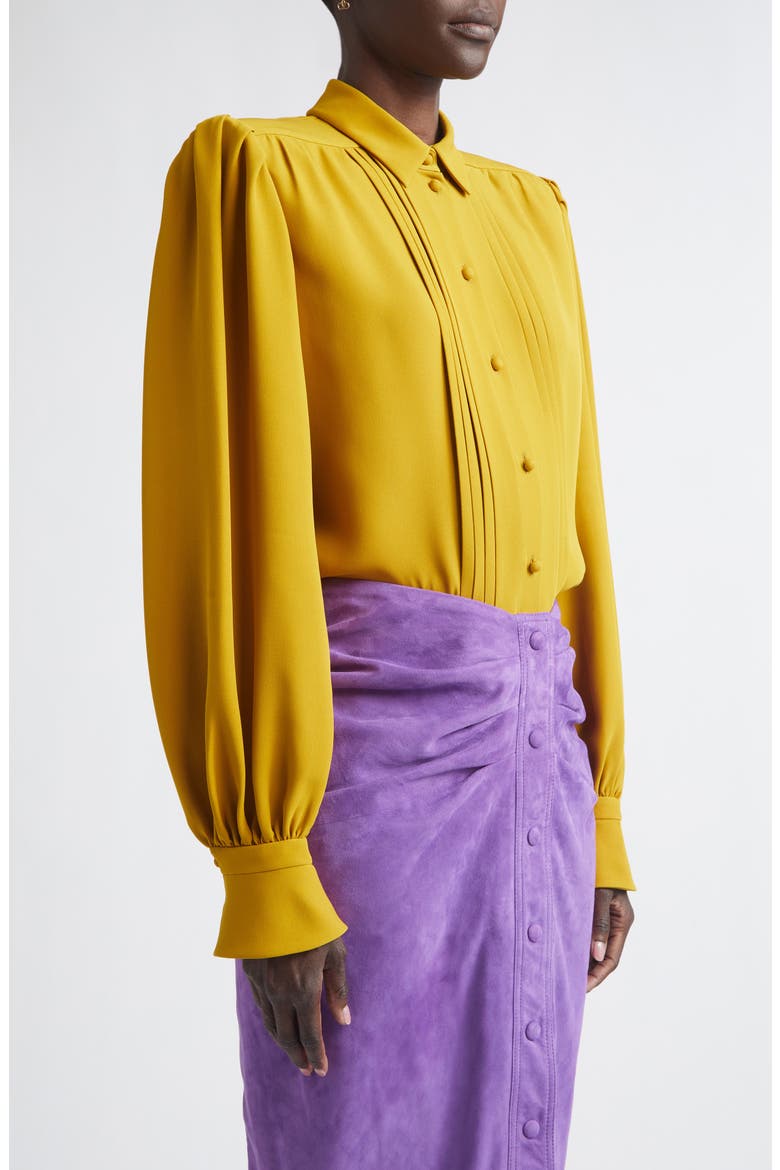 Pintuck Silk Cady Button-Up Shirt, Alternate, color, YELLOW