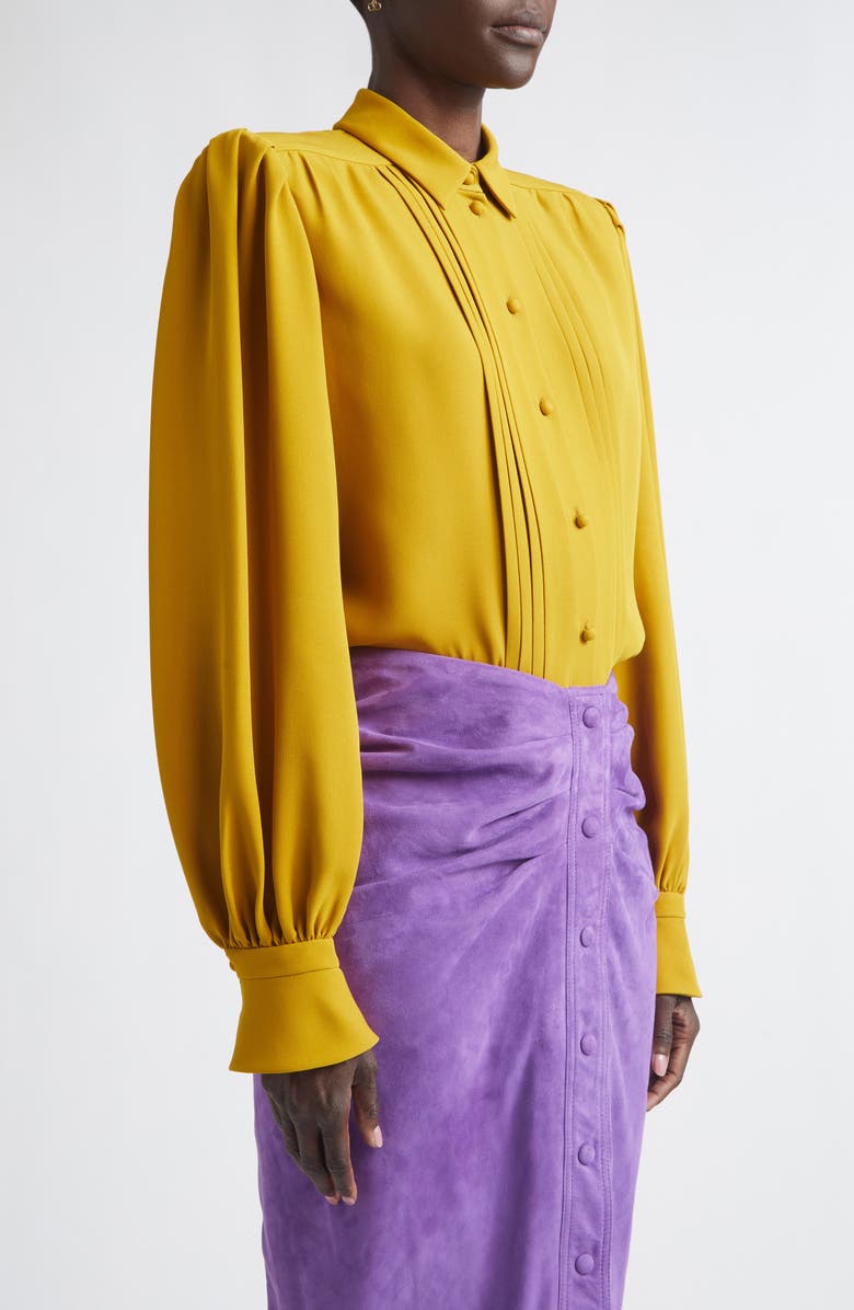 Valentino Pintuck Silk Cady Button-Up Shirt, Alternate, color, Yellow