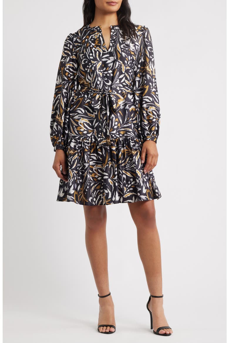 Floral Long Sleeve Dress, Main, color, BLACK MULTI