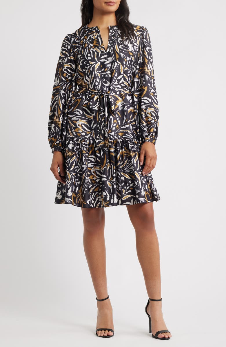 Julia Jordan Floral Long Sleeve Dress, Main, color, Black Multi
