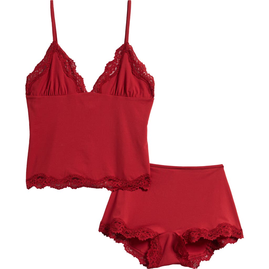 Skims Fits Everybody Lace Trim Crop Camisole & Shorts Pajamas In Red
