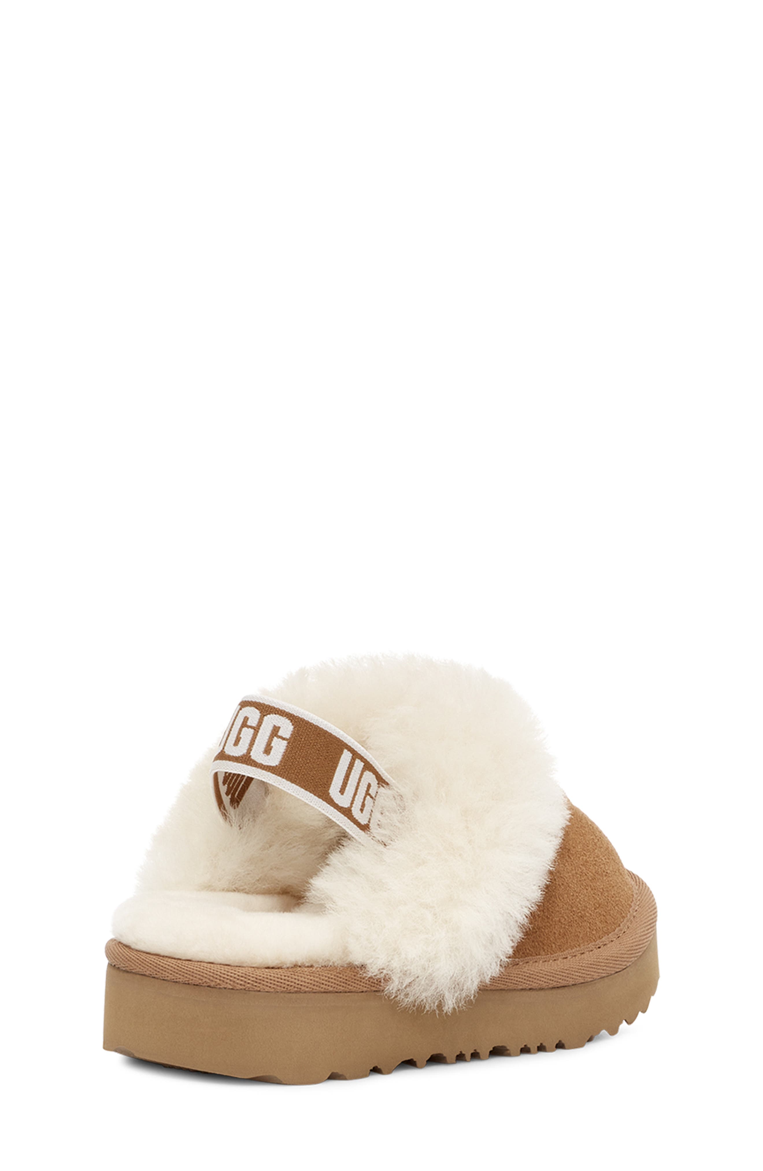 Funkette Water Resistant Genuine Shearling Trim Clog, Alternate, color, CHESTNUT