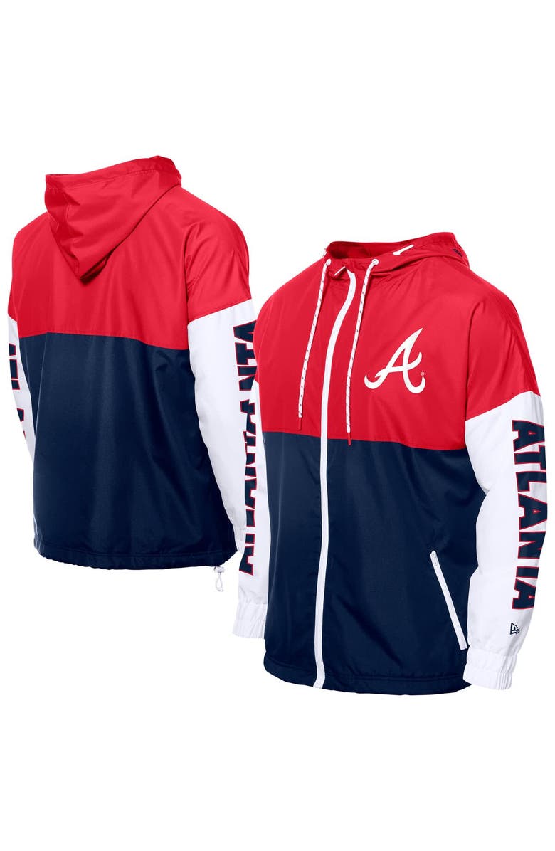New Era Men's New Era  Navy/Red Atlanta Braves Color Block Full-Zip Hoodie Windbreaker, Alternate, color, 