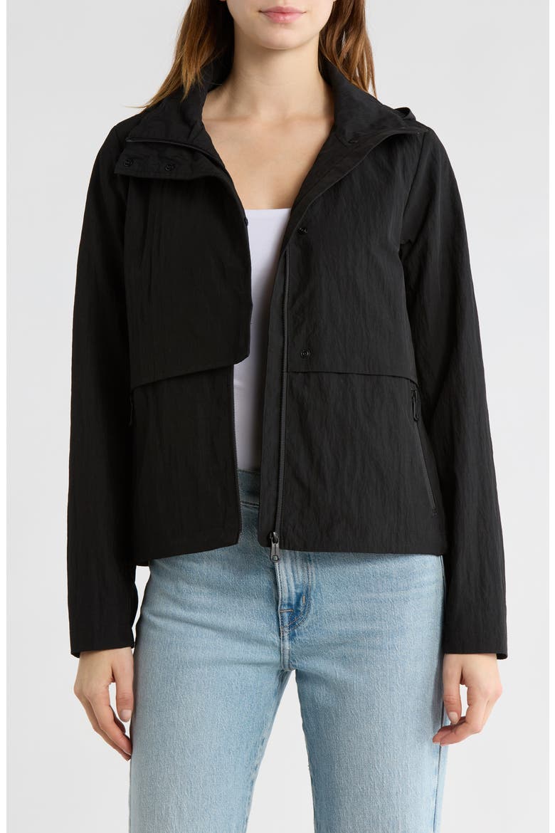 Shiny Textured Crepe Jacket, Alternate, color, BLACK