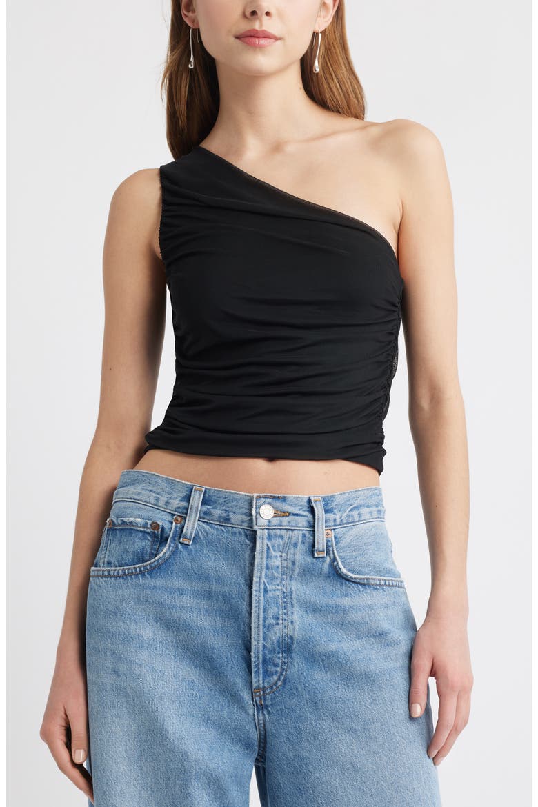 One-Shoulder Mesh Top, Main, color, BLACK