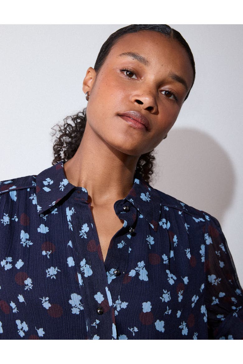Viscose Short Sleeve Pintuck Blouse, Alternate, color, Navy/Multi