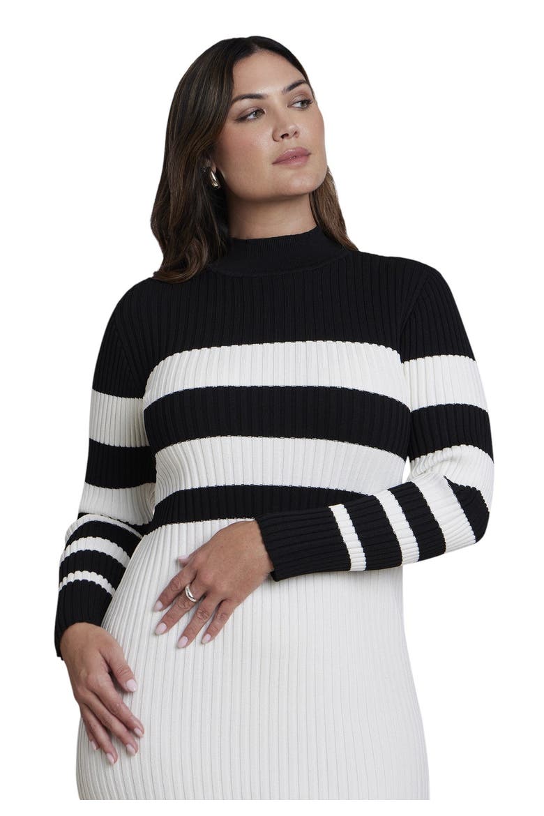 Striped Trumpet Sweater Maxi Dress (plus), Alternate, color, CREAM AND BLACK STRIPE