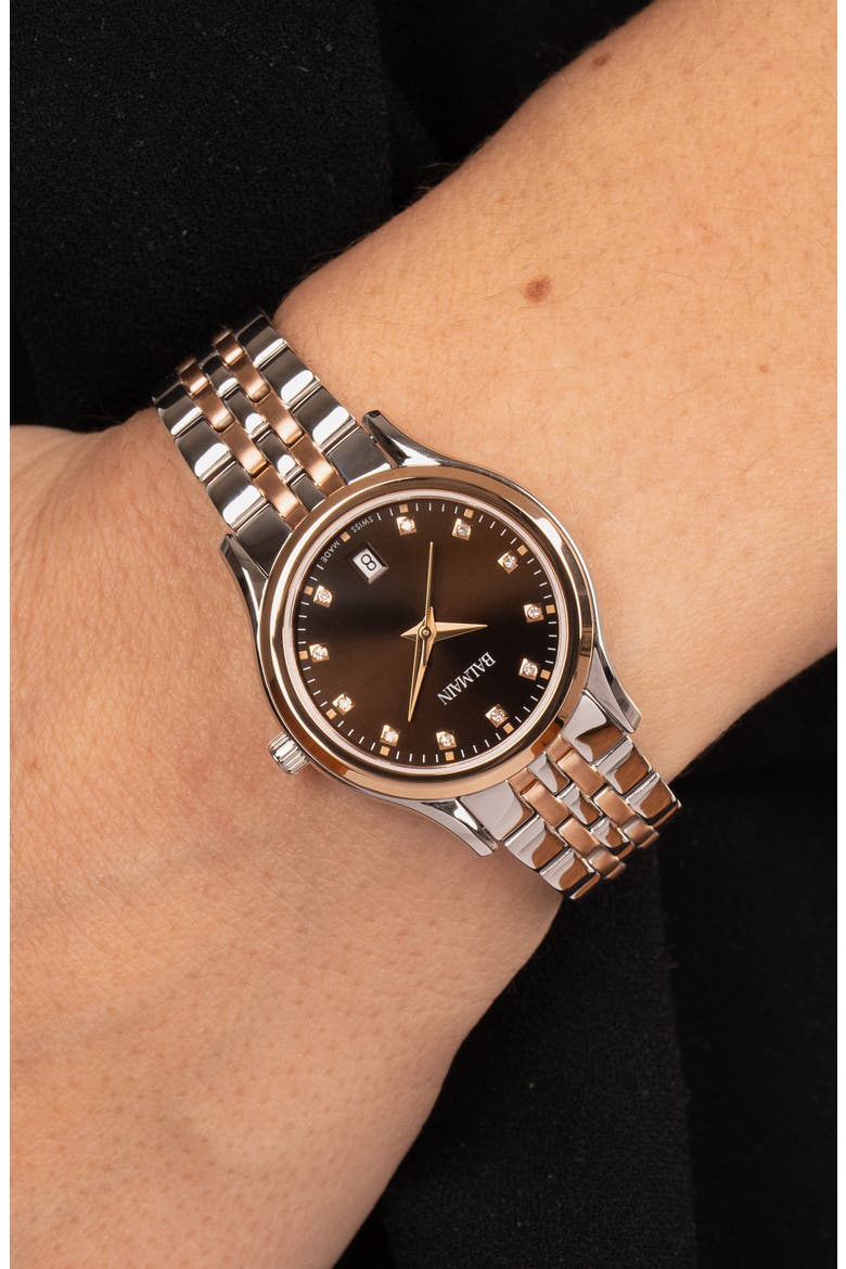 Beleganza Diamond Bracelet Watch, 27.5mm, Alternate, color, STAINLESS STEEL/ROSE GOLD