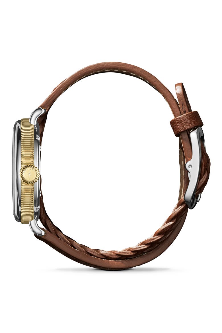 The Birdy Double Wrap Braided Leather Strap Watch, 34mm, Alternate, color, BROWN/ WHITE/ SILVER