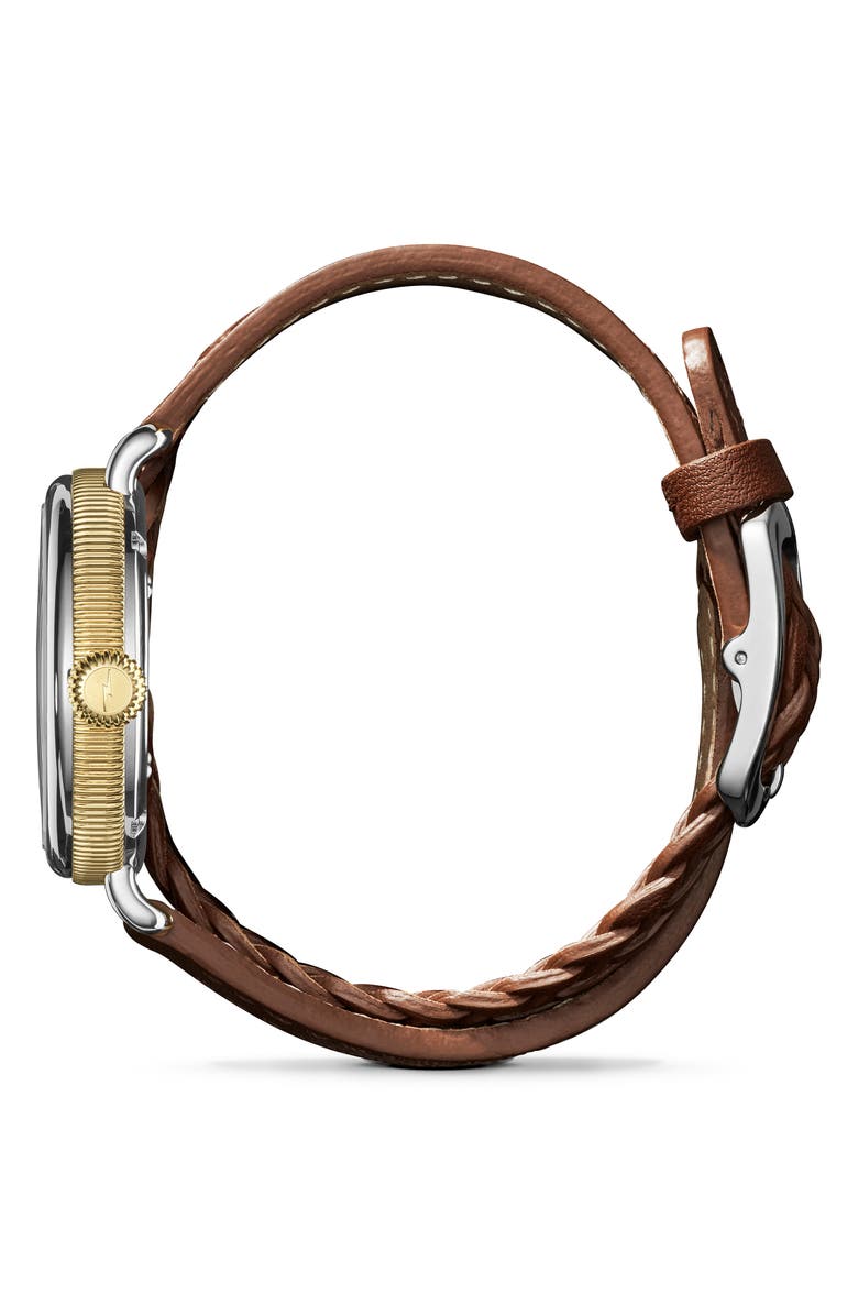 Shinola The Birdy Double Wrap Braided Leather Strap Watch, 34mm, Alternate, color, 