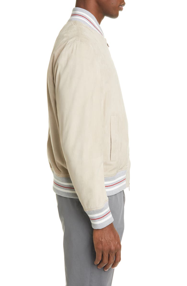 Brunello Cucinelli Suede Bomber Jacket, Alternate, color, 