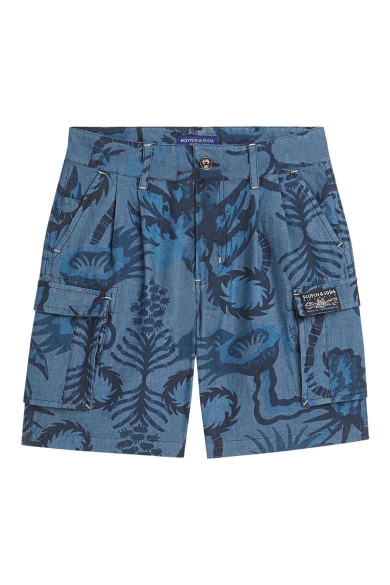 Kids' Chambray Cargo Shorts, Main, color, DESERT FLORAL INDIGO