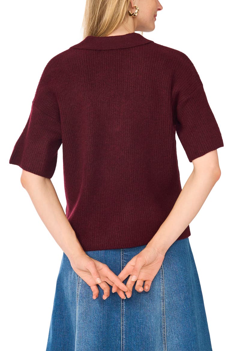 Short Sleeve Johnny Collar Sweater, Alternate, color, WINE
