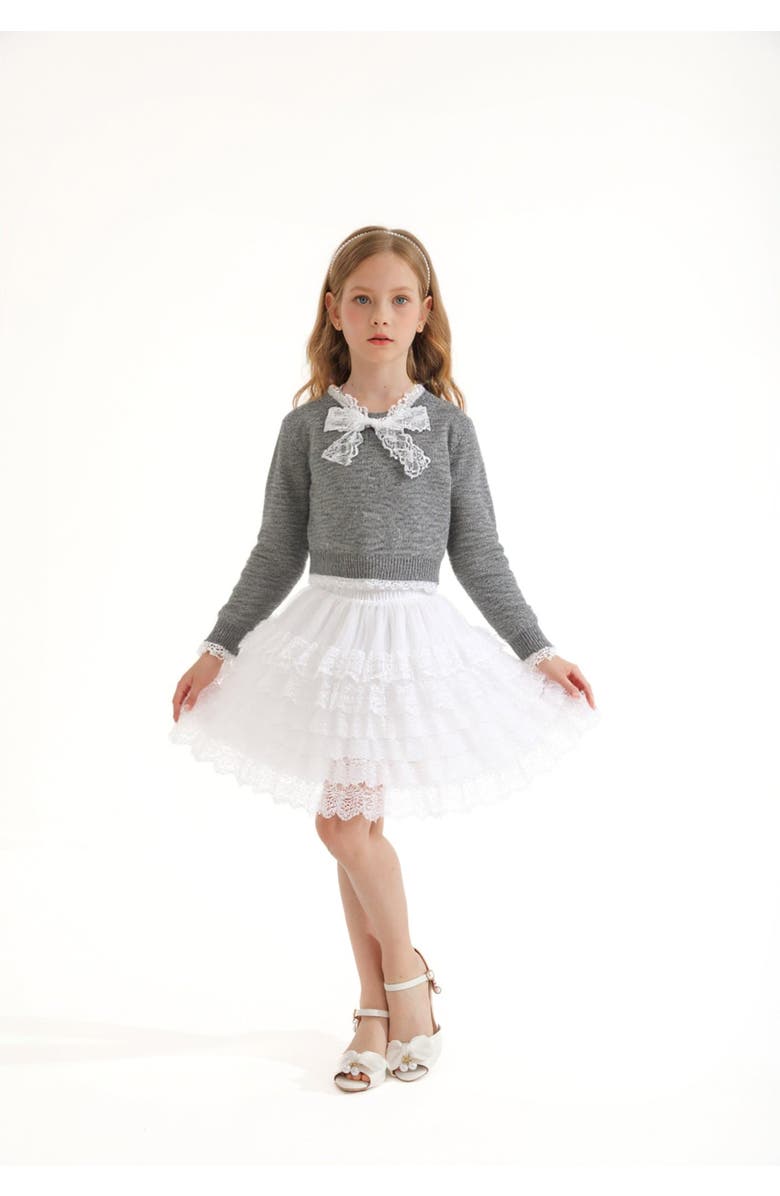 Sweet Cactus Lace-Bow Top with Tiered Skirt, Alternate, color, Grey