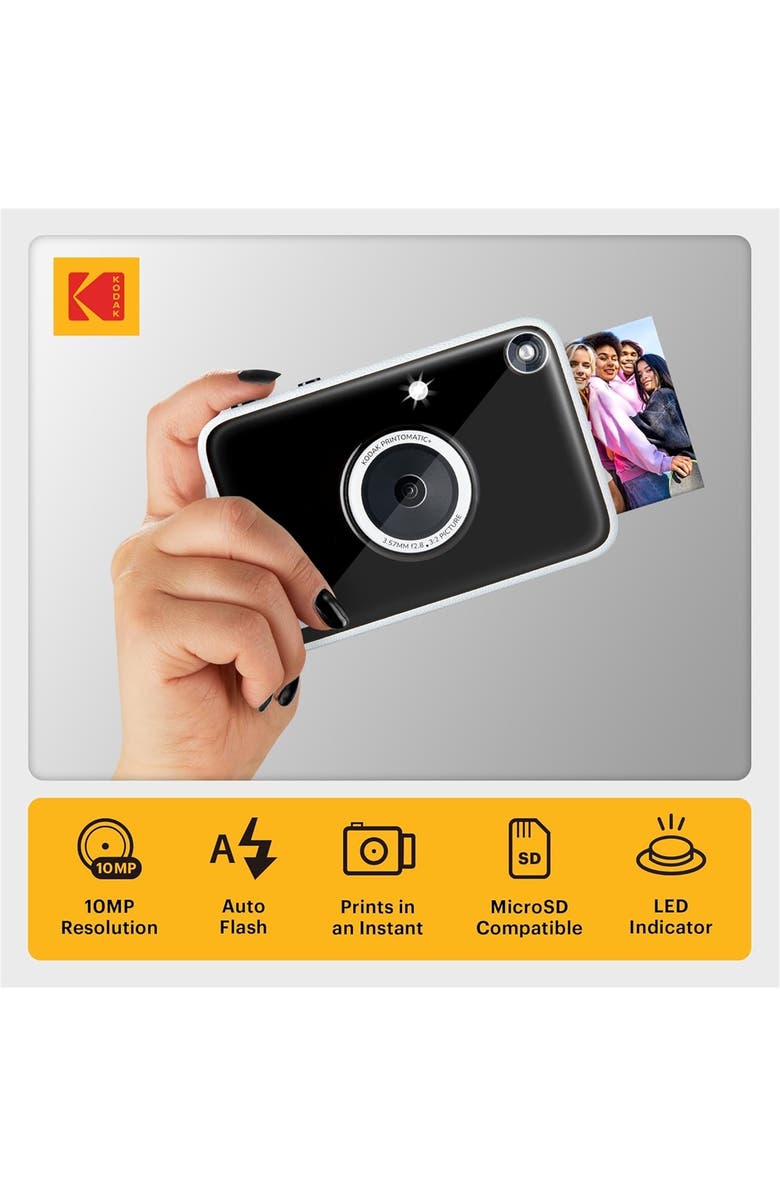 Kodak Printomatic+ Instant Camera 10MP, RGB LED, Prints Zink 2x3 Photos, Alternate, color, Black