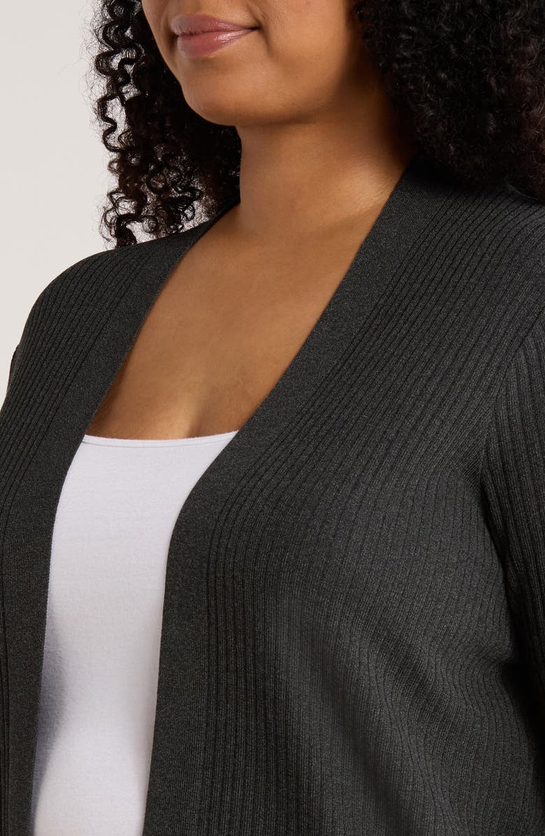 Jones New York Sutton Open Front Rib Cardigan, Alternate, color, Dark Heather Grey