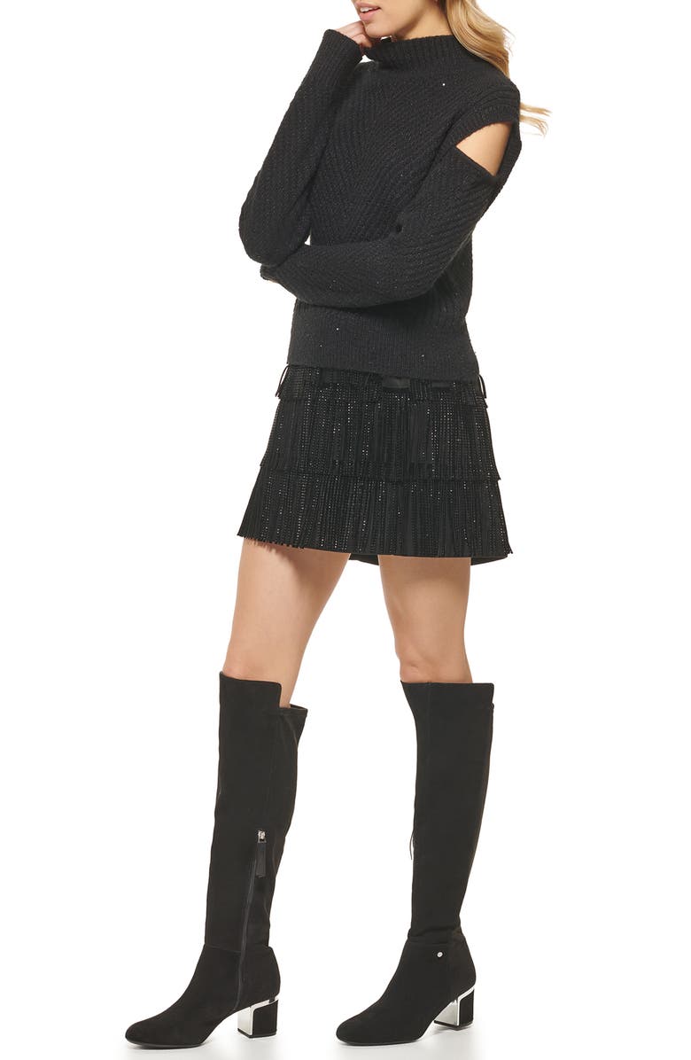 DKNY Sequin Cutout Sleeve Mock Neck Sweater, Alternate, color, 