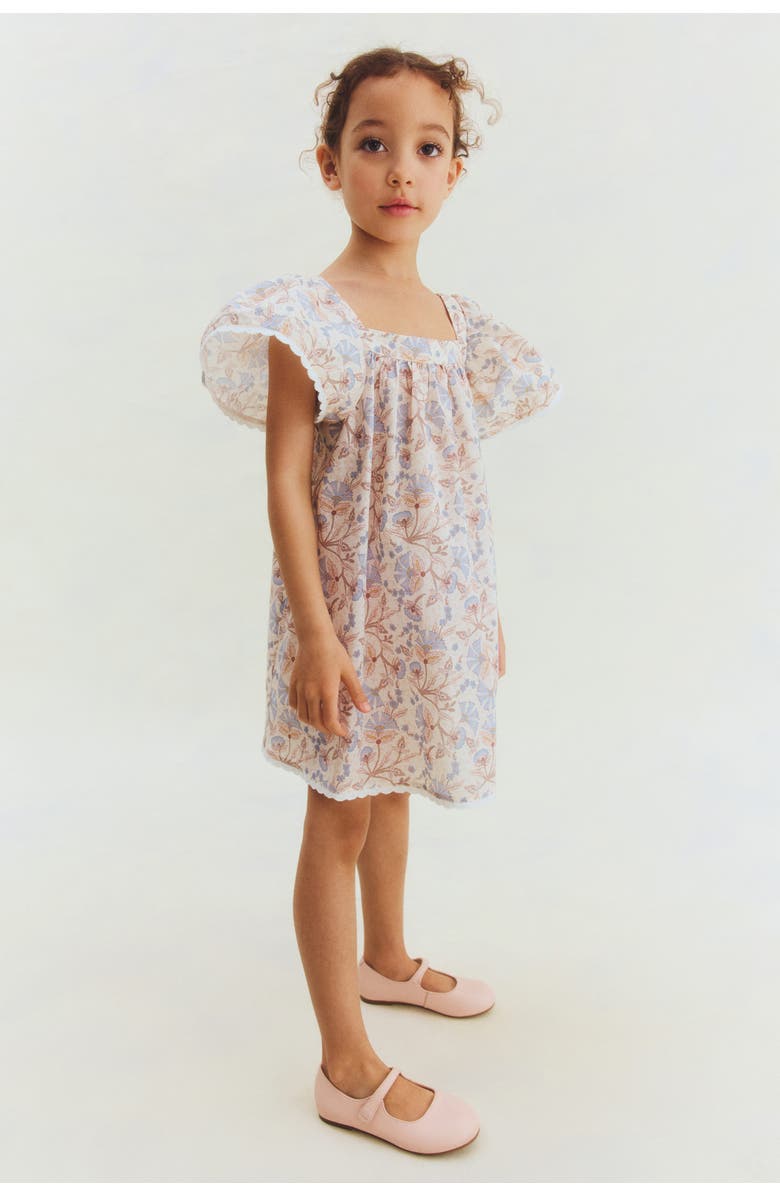 H&M A-line Cotton Dress, Alternate, color, Light Beige/Floral