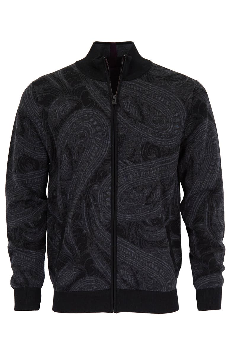 Lords of Harlech Frederick Merino Wool Full Zip Cardigan, Main, color, Badalona Charcoal