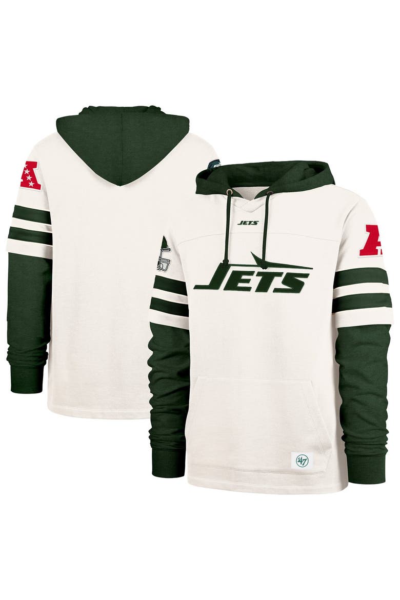 Men's '47  Cream New York Jets Split Zone Cornerback Duo Lacer Hoodie, Main, color, Cream