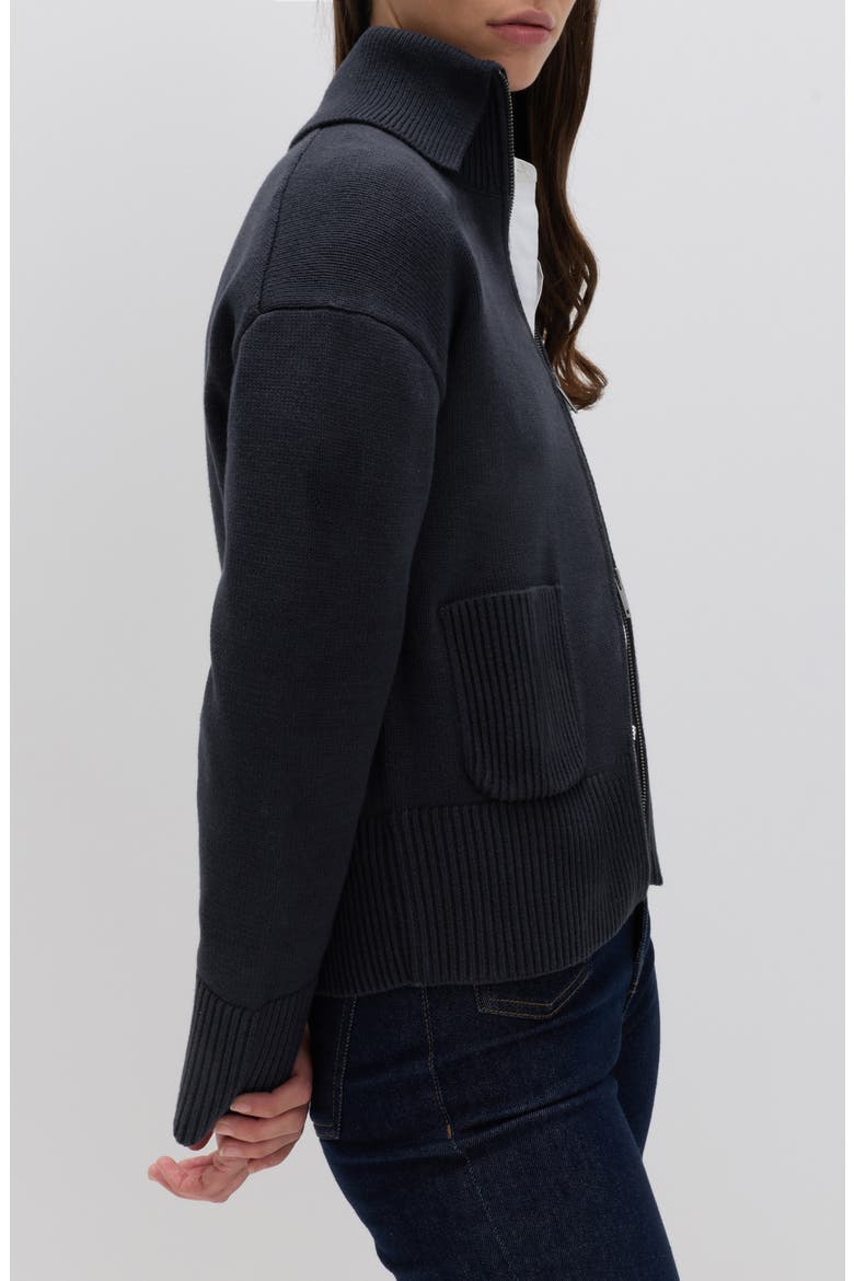 Point Collar Knit Cotton & Wool Blend Jacket, Alternate, color, MIDNIGHT NAVY BLUE