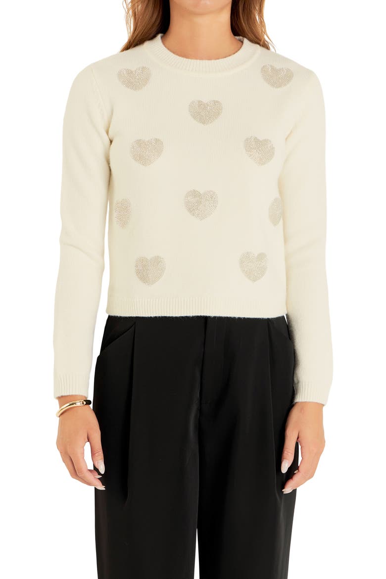 Silver Heart Sweater, Alternate, color, OFF WHITE