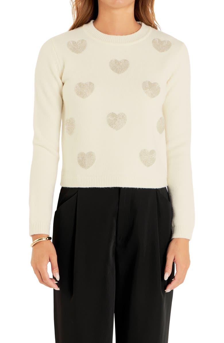 English Factory Silver Heart Sweater, Alternate, color,
