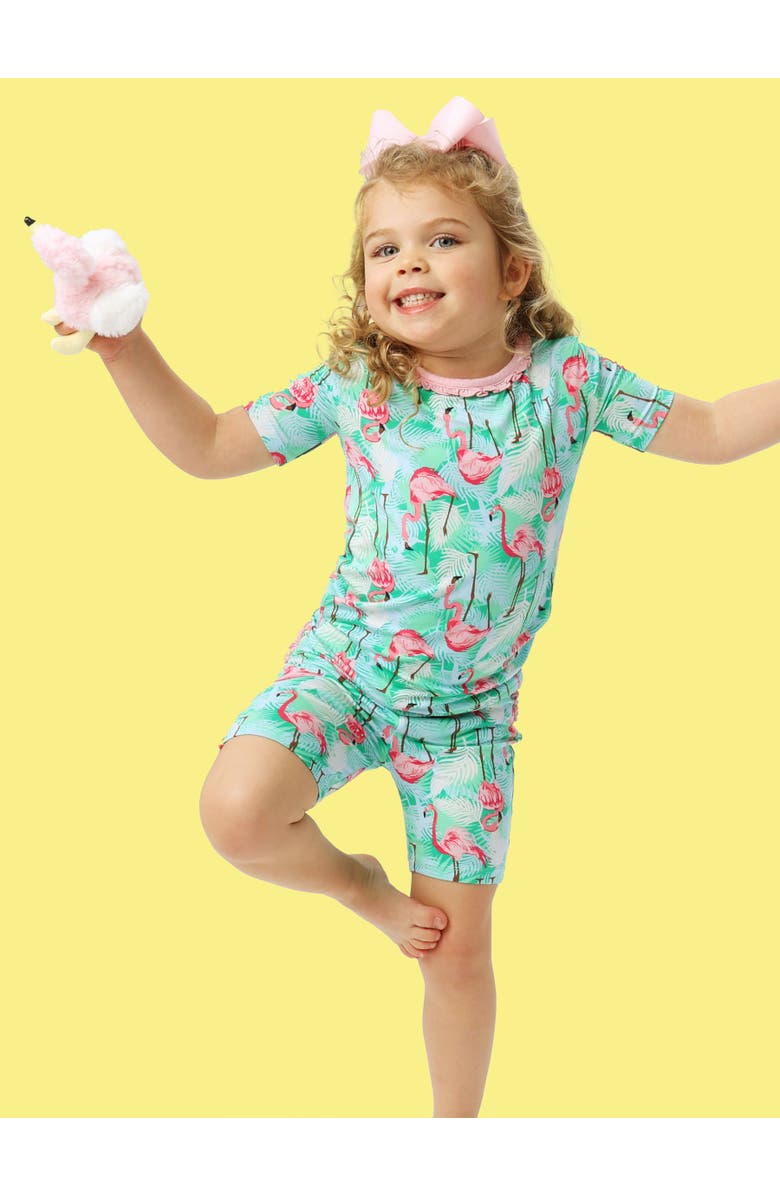 Softsnooze Ruffle Short Sleeve Pajama Set, Alternate, color, Green Vibrant Flamingo