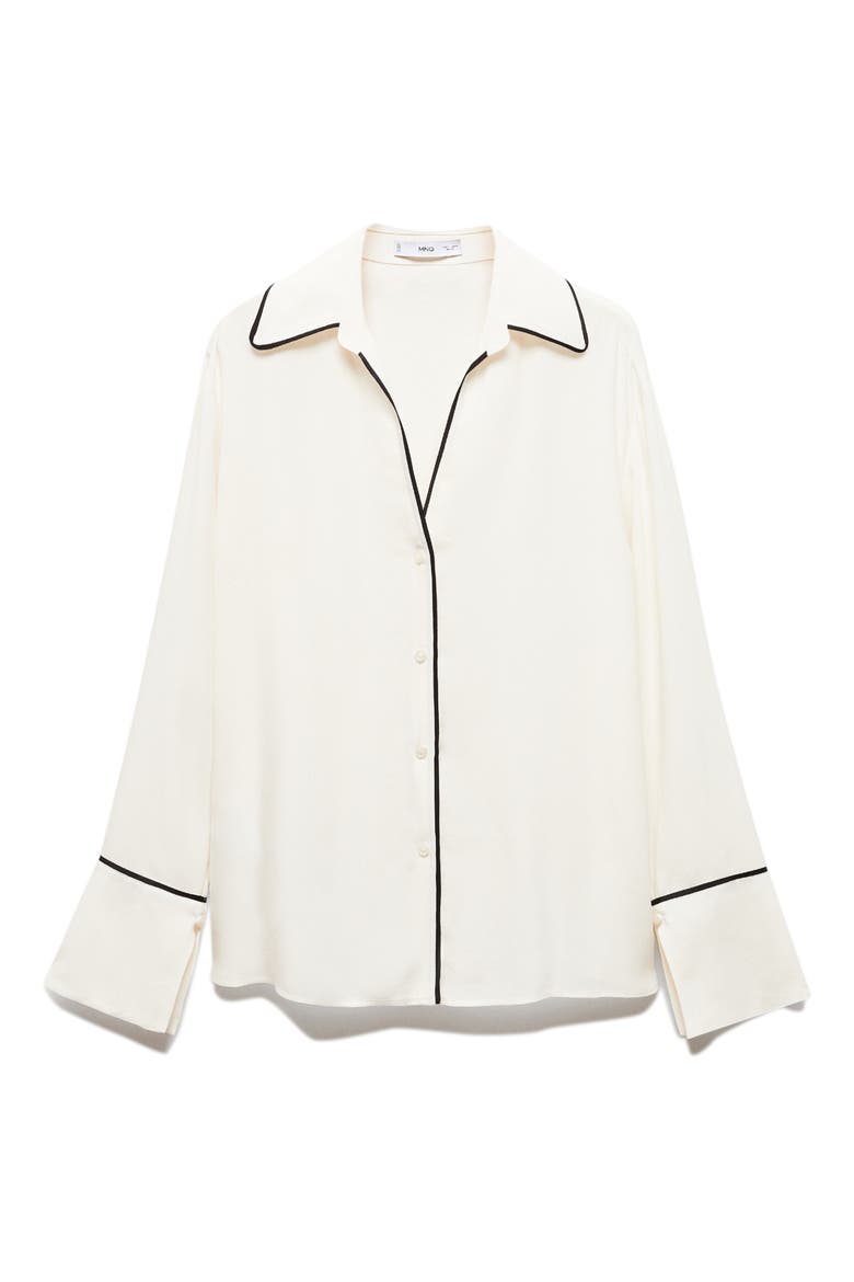 Piped Chiffon Button-Up Shirt, Alternate, color, ECRU