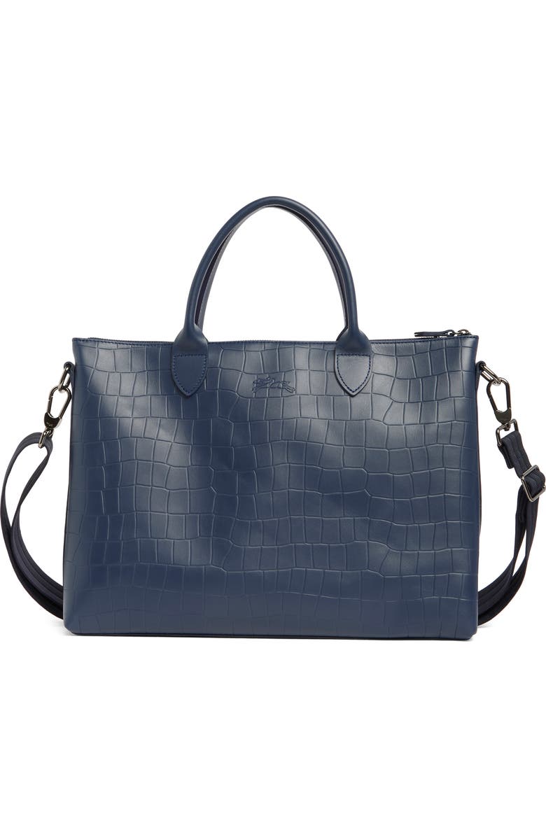 Longchamp Croc Embossed Briefcase, Main, color, Navy