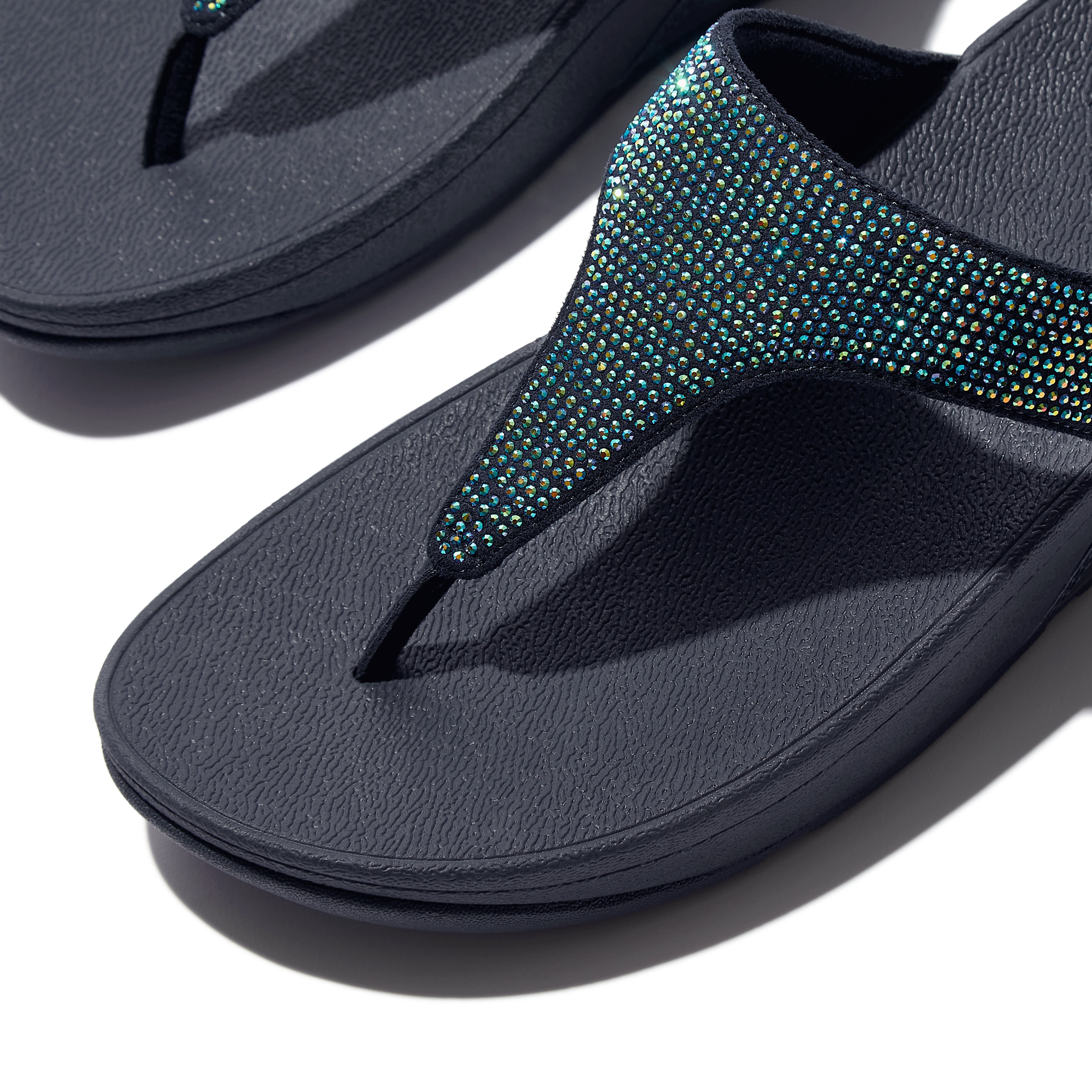 Lulu Crystal embellished toe-post sandals, Alternate, color, Iridescent Navy