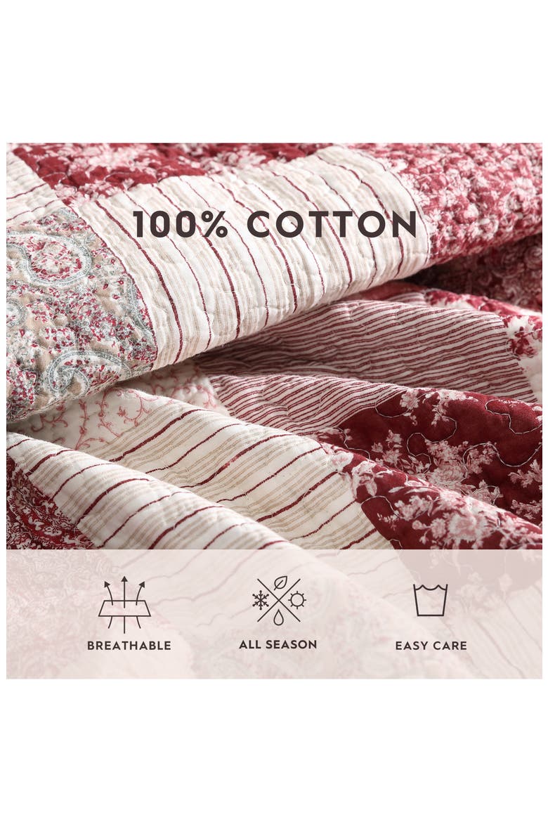 Celina Patchwork Quilt Set, Alternate, color, CRANBERRY/ BISCUIT