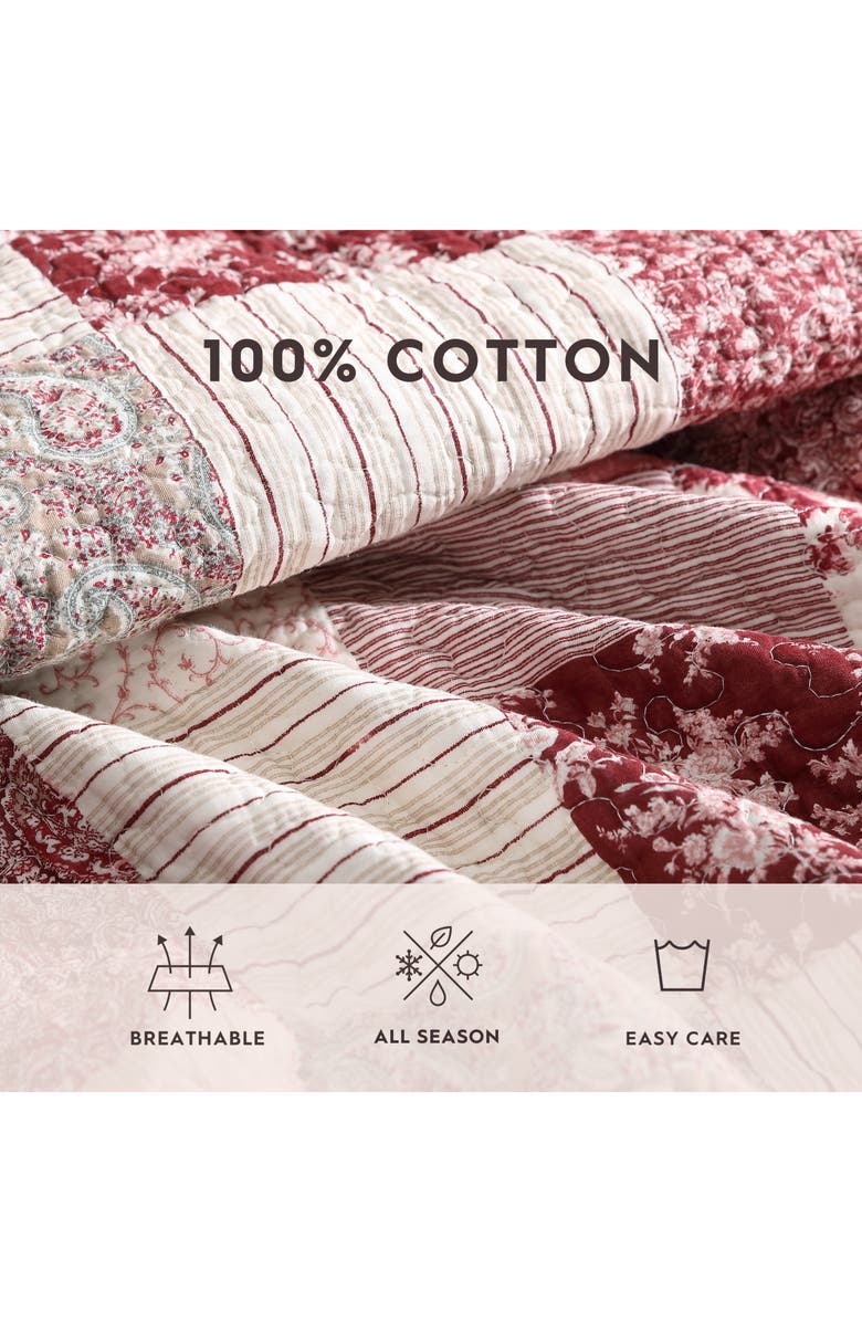 Laura Ashley Celina Patchwork Quilt Set, Alternate, color, Cranberry/ Biscuit