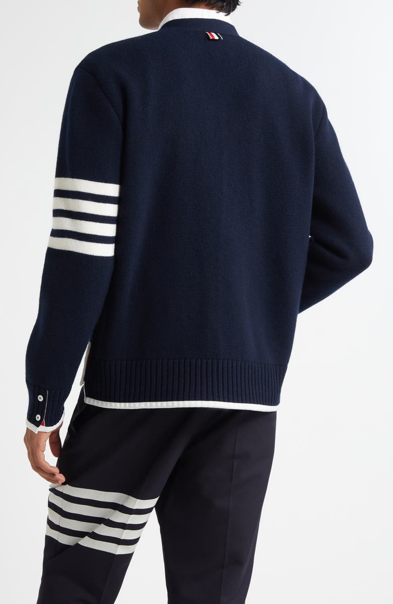 Thom Browne 4-Bar Milano Stitch Virgin Wool Cardigan, Alternate, color, Navy