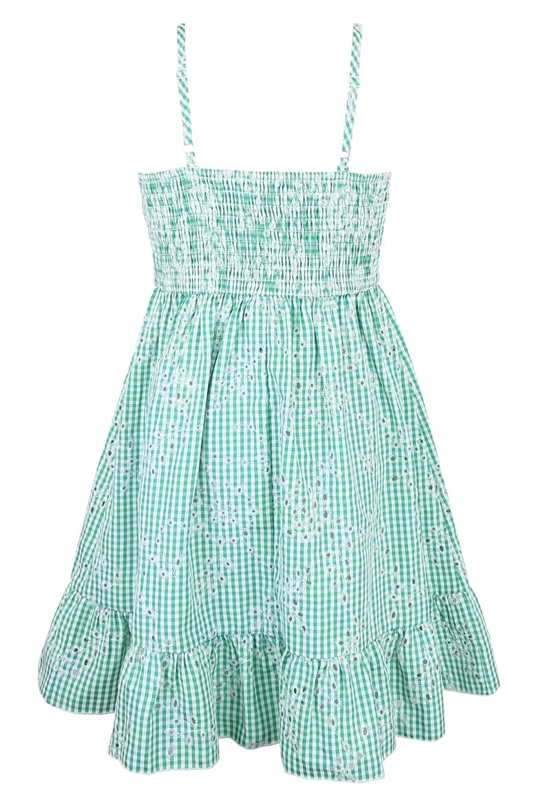 Kids' Eyelet Gingham Faux Wrap Dress, Alternate, color, GREEN/ WHITE