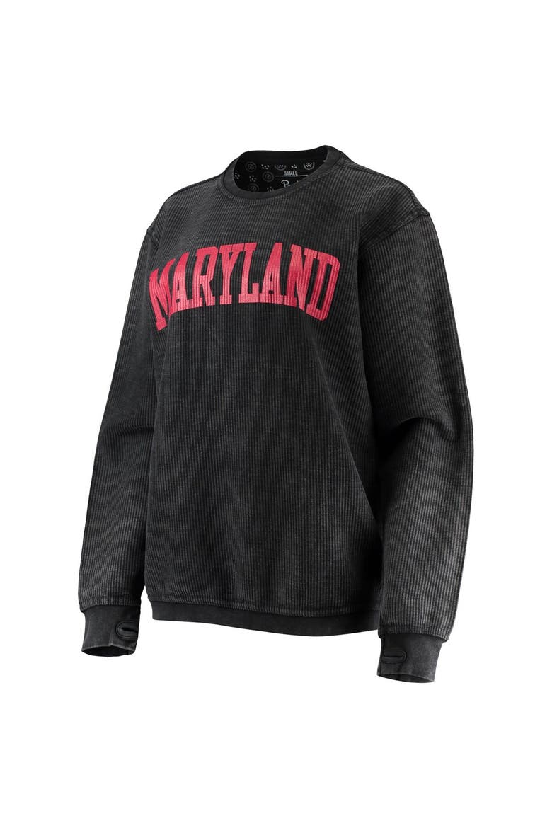 Women's Pressbox Black Maryland Terrapins Comfy Cord Vintage Wash Basic Arch Pullover Sweatshirt, Alternate, color, Black