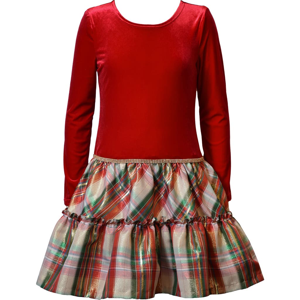 Iris & Ivy Kids' Long Sleeve Velvet & Plaid Dress In Multi
