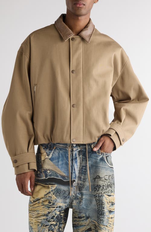Acne Studios Logo Patch Cotton Bomber Jacket In Khaki Beige