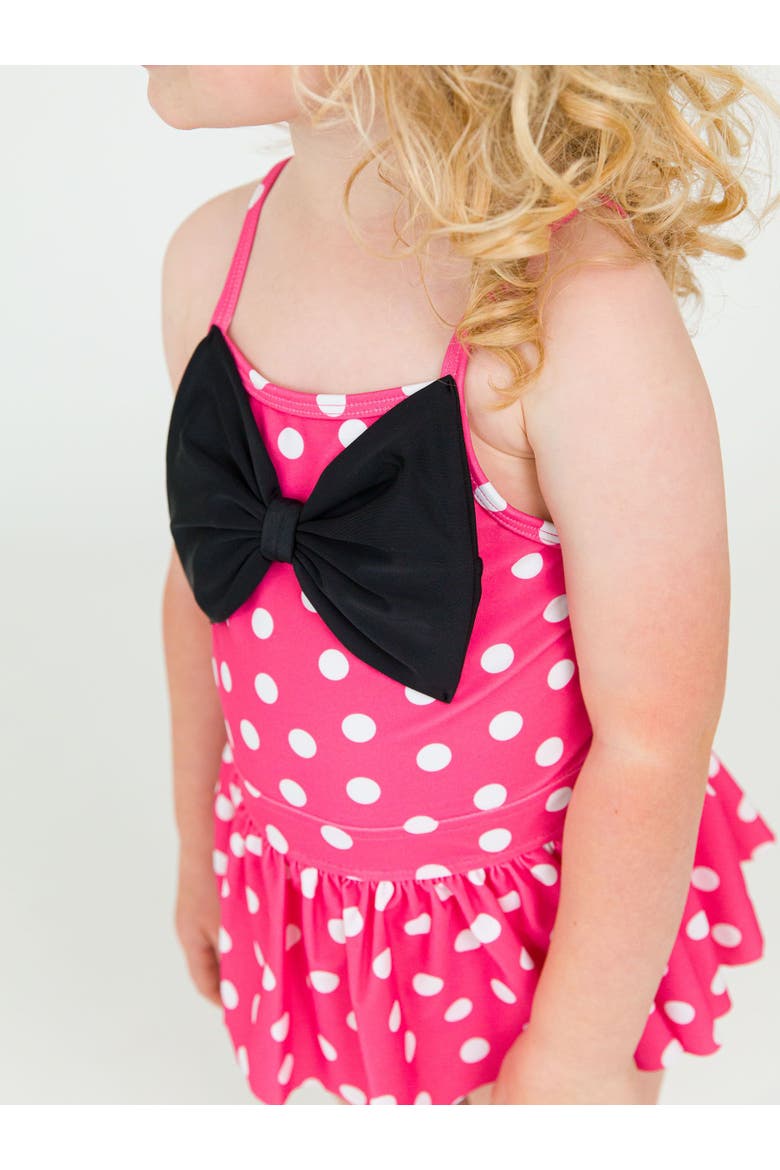 Girls UPF50+ Big Bow Skirted One Piece, Alternate, color, Hot Pink Polka Dot