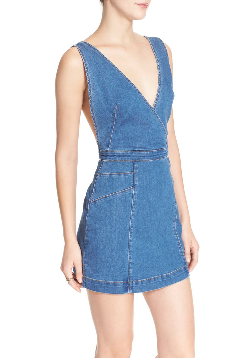 Cross Back Denim Minidress, Alternate, color, DENIM