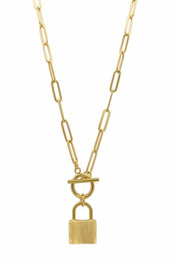 Adornia 14K Gold Plated Water Resistant Paper Clip Chain Lock Toggle Necklace