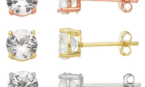 Fzn Set Of 3 Solitaire Cubic Zirconia Stud Earrings In Yellow